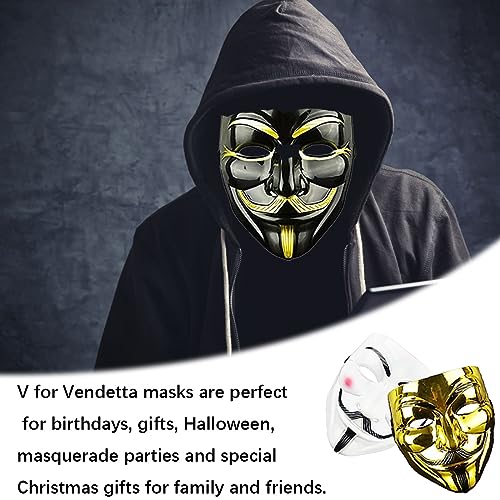 Bukezudang Máscaras vendetta adulto/niño, Oro, negro y blanco Anónimos máscaras, máscaras anónimas, V de Vendetta Máscaras de hombre, para Halloween, cosplay, fiestas, regalos, 3 colores