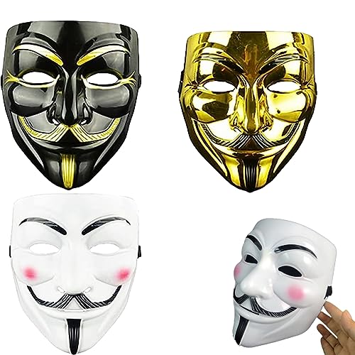 Bukezudang Máscaras vendetta adulto/niño, Oro, negro y blanco Anónimos máscaras, máscaras anónimas, V de Vendetta Máscaras de hombre, para Halloween, cosplay, fiestas, regalos, 3 colores