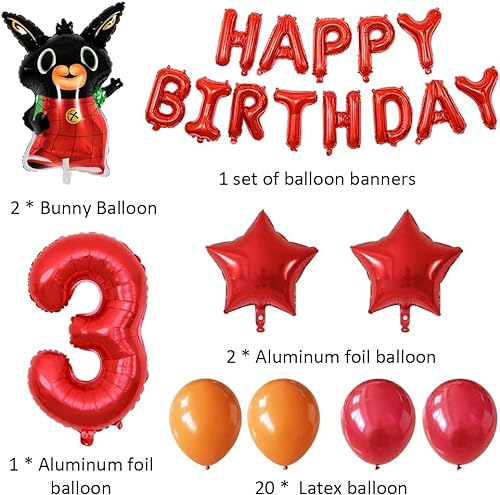 Bunny Globos 3er Cumpleaños Globos, Artículos de Fiesta Cartoon Feliz cumpleaños Decoración Globos 3 Años Happy Birthday Banner Globos Aluminio para Decoraciones de Fiesta Temáticas Cartoon