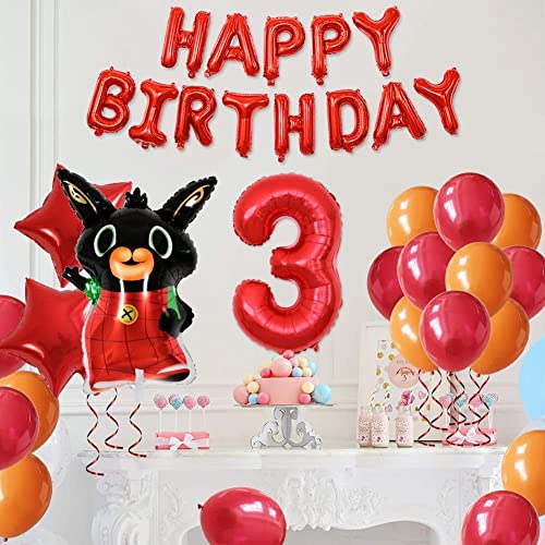 Bunny Globos 3er Cumpleaños Globos, Artículos de Fiesta Cartoon Feliz cumpleaños Decoración Globos 3 Años Happy Birthday Banner Globos Aluminio para Decoraciones de Fiesta Temáticas Cartoon