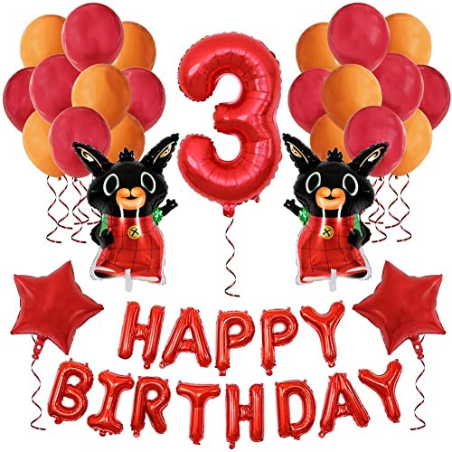 Bunny Globos 3er Cumpleaños Globos, Artículos de Fiesta Cartoon Feliz cumpleaños Decoración Globos 3 Años Happy Birthday Banner Globos Aluminio para Decoraciones de Fiesta Temáticas Cartoon