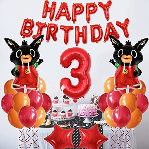 Bunny Globos 3er Cumpleaños Globos, Artículos de Fiesta Cartoon Feliz cumpleaños Decoración Globos 3 Años Happy Birthday Banner Globos Aluminio para Decoraciones de Fiesta Temáticas Cartoon