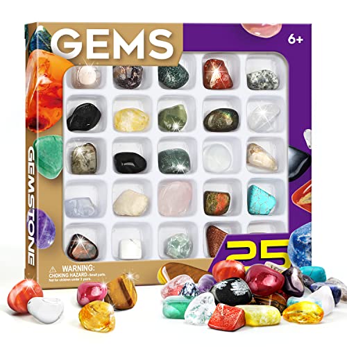 Byncceh Kit de Descubrimiento de Rocas y minerales 25 Rocas y minerales coleccionables y observadores Set de Piedras Naturales Minerales Auténticos para Niños