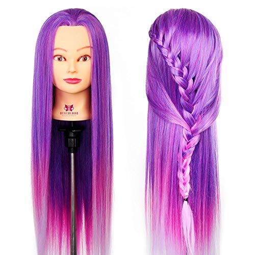 Cabeza Maniqui Peluqueria Neverland 66cm/26" 100% Cabello Sintético Practicas Formación Muñeca de la Cosmetología práctica maniquí muñeca para Peluquería con Soporte + Accesorios de Peinado DIY