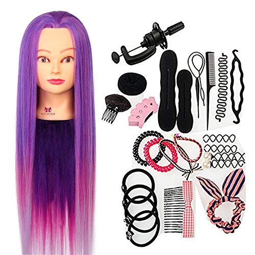 Cabeza Maniqui Peluqueria Neverland 66cm/26" 100% Cabello Sintético Practicas Formación Muñeca de la Cosmetología práctica maniquí muñeca para Peluquería con Soporte + Accesorios de Peinado DIY