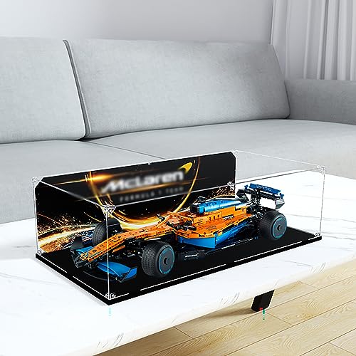 Caja de exhibición acrílica compatible con LEGO 42141 M-cLa-ren F1 modelo de coche de carreras, caja de exhibición, caja a prueba de polvo, caja de almacenamiento (sin modelo de bloque de