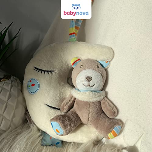 Caja de música Baby-Nova luna con osito de peluche bebe 0 meses, ayuda para dormir bebés, caja de música con nana de Brahms - ayuda para dormir para colgar y dar cuerda - regalo de nacimiento