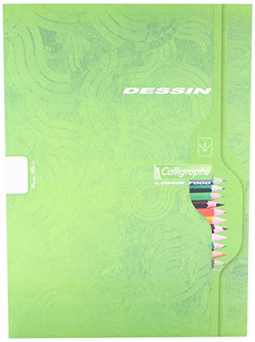 Calligraphe 7553C - Un cahier de dessin (gamme 7000 de Clairefontaine) 32 pages 24x32 cm 120g unies blanches, couverture carte offset, couleur aléatoire