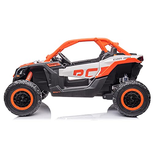 Can Am Maverick UTV Buggy XL 24V MP4 - Naranja- Coche eléctrico Todo Terreno para niños biplaza XXL con batería 24V, Ruedas de Goma, Doble Asiento de Piel y Mando para Padres