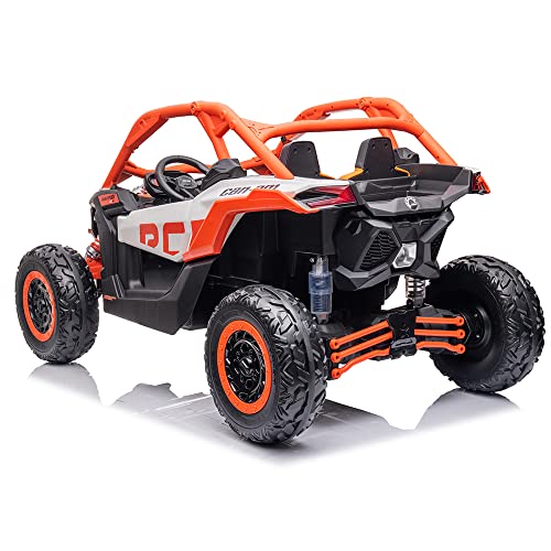 Can Am Maverick UTV Buggy XL 24V MP4 - Naranja- Coche eléctrico Todo Terreno para niños biplaza XXL con batería 24V, Ruedas de Goma, Doble Asiento de Piel y Mando para Padres