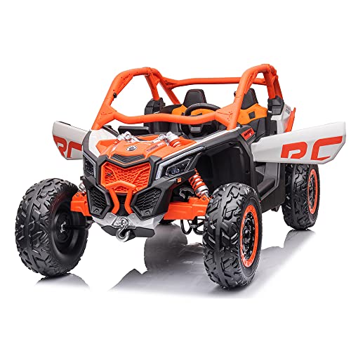 Can Am Maverick UTV Buggy XL 24V MP4 - Naranja- Coche eléctrico Todo Terreno para niños biplaza XXL con batería 24V, Ruedas de Goma, Doble Asiento de Piel y Mando para Padres