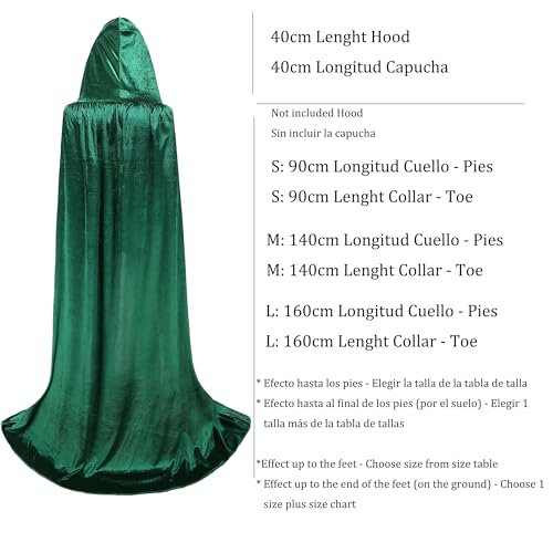 Capa con Capucha Terciopelo Largo Unisex Adulto y Niño, Capa Vampiro Bruja Muerte Monja Dracula Medieval, Capa Terciopelo Hombre Mujer Niños para Halloween y Carnaval(Verde, 160CM)