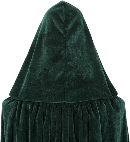 Capa con Capucha Terciopelo Largo Unisex Adulto y Niño, Capa Vampiro Bruja Muerte Monja Dracula Medieval, Capa Terciopelo Hombre Mujer Niños para Halloween y Carnaval(Verde, 160CM)