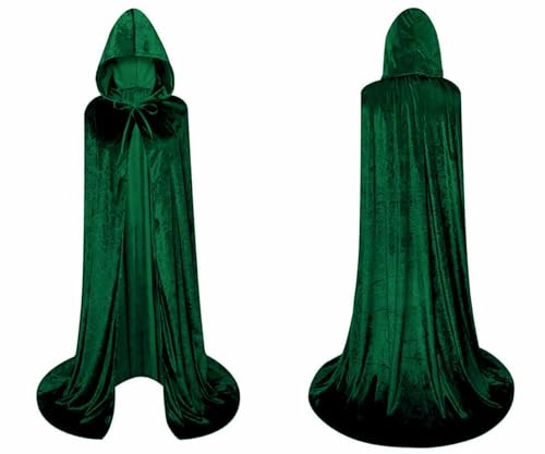 Capa con Capucha Terciopelo Largo Unisex Adulto y Niño, Capa Vampiro Bruja Muerte Monja Dracula Medieval, Capa Terciopelo Hombre Mujer Niños para Halloween y Carnaval(Verde, 160CM)