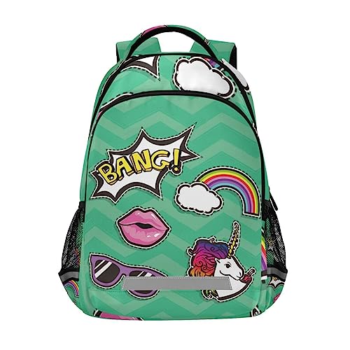 Caricatura Besando Unicornio Arco Iris Niñas Mochila de Estudiantes Mochilas para Viajes Escolar Niños