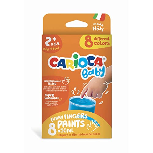 Carioca Baby Témpera de Dedos, Set de Témperas Lavables, Niños de Más de 2 Años, Colores Luminosos, No Tóxicos y Sin Olor, Dermatológicamente Probados, con 8 Colores Variados de 50 ml