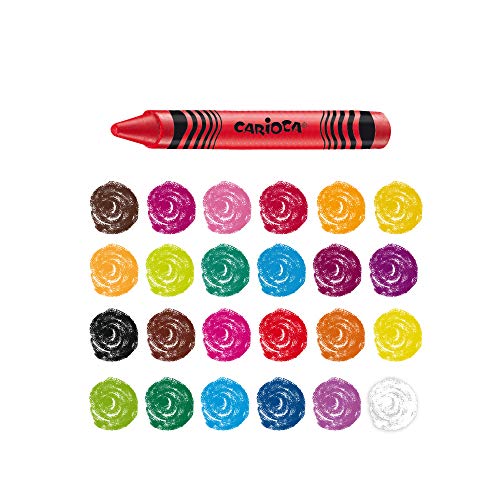 Carioca Maxi Wax Crayons, Lápices de Cera con Punta Gruesa Lavables para Niños, Suave y Fluido, 24 Colores Luminosos Surtidos, Fácil de Sacar Punta, 50 Piezas