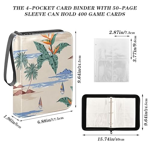 Carpeta de tarjetas Island Palm Trees, 400 bolsillos, álbum de almacenamiento de tarjetas con mangas con cremallera, carpeta para tarjetas de juego, tarjetas deportivas