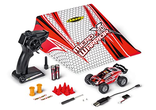 Carson-Buggy 500404225 1:32 Micro X-Warrior 2.0 2.4G 100% RTR teledirigido, Juguete Funciones, vehículo de radiocontrol con rampa, Juego Completo 100 %, Color Red