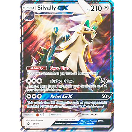 Cartas Pokemon Gigantes Promo, Carta GX, VMAX, EX, Vstar o V, Carta Jumbo tamaño XXL, Carta de Caja Promocional de Pokémon, Carta Oficial Idioma inglés (Silvally GX SM91)