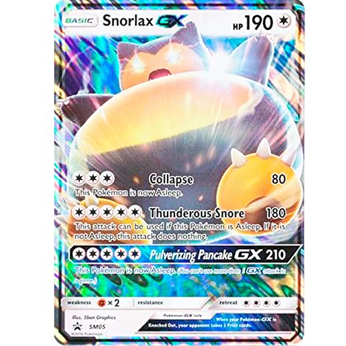 Cartas Pokemon Gigantes Promo, Carta GX, VMAX, EX, Vstar o V, Carta Jumbo tamaño XXL, Carta de Caja Promocional de Pokémon, Carta Oficial Idioma inglés (Snorlax GX SM05)