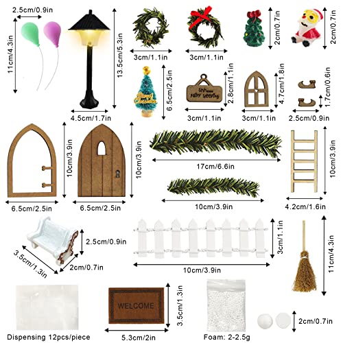 Casa de Muñecas Navideña Miniatura,Puerta de Elfo Navideño,Navideños Miniatura Puerta de Elfo,Juego de Accesorios Jardín en Miniatura,Conjunto Árbol de Navidad Adornos,Zapatos, Escoba,Felpudo