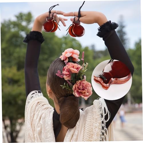 Castanets de Madera, castas de castaño Hechas a Mano españolas, castas de percusión de Manos Tradicionales, Instrumentos educativos de percusión Musical Tablero de aplausos de Ritmo con Cuerdas para