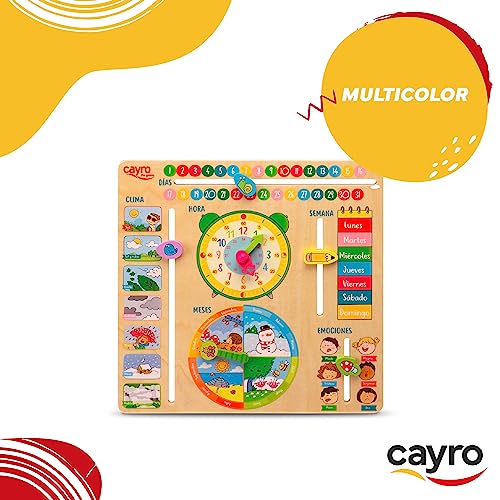 Cayro - Calendario Aprendizaje Madera Multidioma - Multicolor - Aprende Los Días, Meses Y Estaciones - Hecho De Madera Multilingüe - Diseño Divertido y Educativo