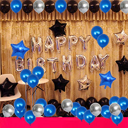 Ceqiny Juego globos para decoración 20 cumpleaños feliz globos plateados número 20 globos látex azules azul negro plateado con forma corazón 20 suministros para fiestas cumpleaños para niños y niñas