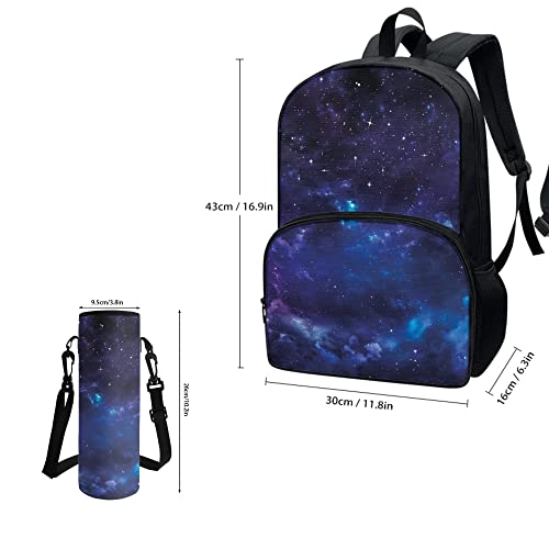 chaqlin Juego de 2 bolsas escolares de animales para niños pequeños, mochila grande con funda de neopreno para botella, Noche de galaxia, Talla única, Juego de mochila escolar