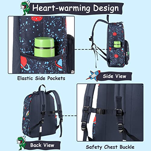 Chase Chic Mochila Escolar Niño Dinosaurio, Impermeable Mochilas Infantil con Bolsillos Laterales/Hebilla en el Pecho y Etiqueta para El nombre, Bolsa de Merienda de Picnic