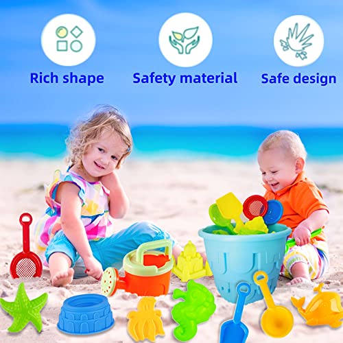 Chennyfun Juguetes de Playa para Niños, 15 Pcs Niños Bebe Conjunto de Juguetes Castillo Arena, Juego de Juguetes con Moldes de Arena Castillo, Cubo, Pala, Juguetes de Playa al Aire Libre Niños Niñas