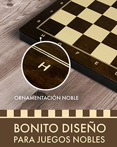 ChessEbook Juego de Ajedrez - Tablero de Ajedrez de Madera 48 x 48 cm, Juego de Tablero Ajedrez Plegable - Juego de ajedrez con Tablero de Madera y Piezas Hechas a Mano