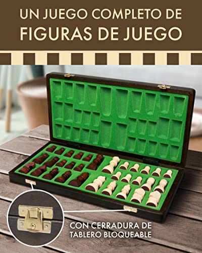 ChessEbook Juego de Ajedrez - Tablero de Ajedrez de Madera 48 x 48 cm, Juego de Tablero Ajedrez Plegable - Juego de ajedrez con Tablero de Madera y Piezas Hechas a Mano