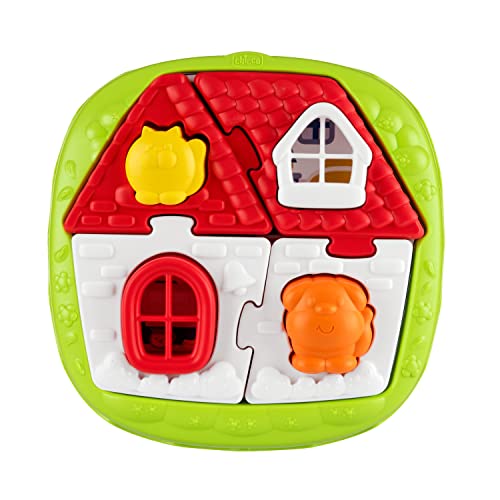 Chicco Puzle House&Farm 2en1, Puzzle para Bebés con 8 Piezas, 8 Figuras, 2 Fondos Ilustrados, Diferentes Escenarios, Fabricado en UE, Juguete Educativo para Niños de 10 Meses a 3 Años