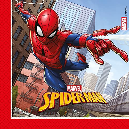 Ciao- Kit Mesa Fiesta Party Marvel Spider-Man Crime Fighter para 24 personas (112 piezas: 24 platos de papel Ø23cm, 24 platos de papel Ø20cm, 24 vasos 200ml, 40 servilletas de papel 33x33cm)