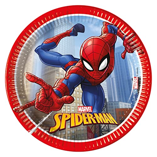 Ciao- Kit Mesa Fiesta Party Marvel Spider-Man Crime Fighter para 24 personas (112 piezas: 24 platos de papel Ø23cm, 24 platos de papel Ø20cm, 24 vasos 200ml, 40 servilletas de papel 33x33cm)