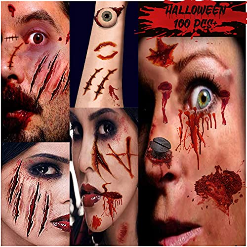 Cicatrices Halloween, Pegatinas Halloween, Halloween Temporales Tatuajes Halloween Zombie Tattoo, Zombie Cicatrices Tatuajes Pegatinas con Falso Scab Sangre Especial Fx Costume Maquillaje Props