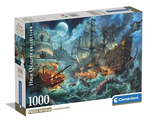 Clementoni Collection – Pirates Battle – 1000 Piezas – Puzzle para Adultos, ilustración de Paolo Barbieri, Fabricado en Italia, Multicolor (39777)