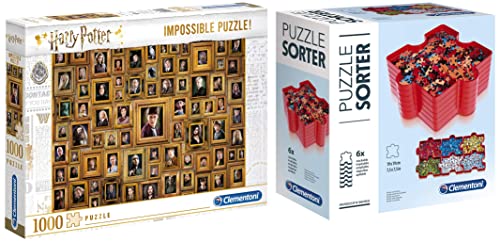 Clementoni- PZL 1000 Impossible Harry Potter Puzzle Adulto, Multicolor (61881) + Pack 6 bandejas Organizador Puzzle, Multicolor (37040), Color/Modelo Surtido