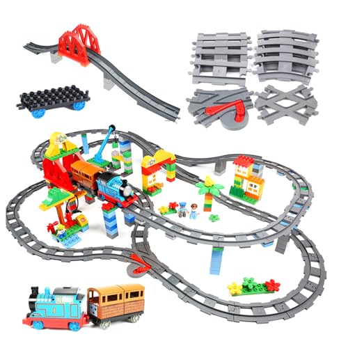 CLIUNT 32PCS Rieles de la Ciudad, Juego de rieles para Tren Urbano, Juego de rieles de Tren con Bloques de construcción, Juguete ferroviario City Rails para niñas y niños