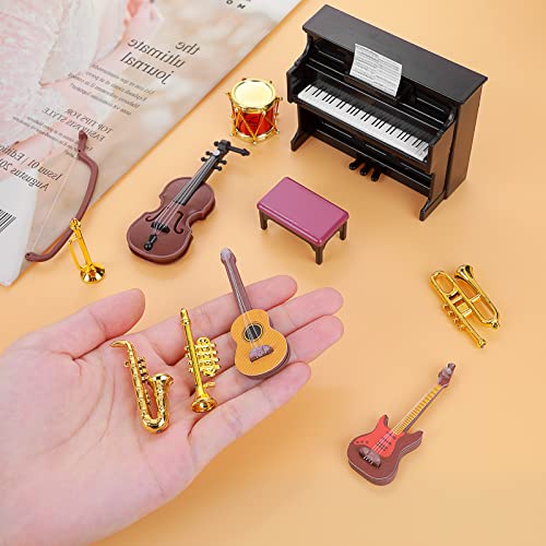 cobee Juego de instrumentos musicales en miniatura para casa de muñecas, 11 piezas, modelo musical de casa de muñecas, 1:12, accesorios para casa de muñecas, habitación musical, jardín de hadas