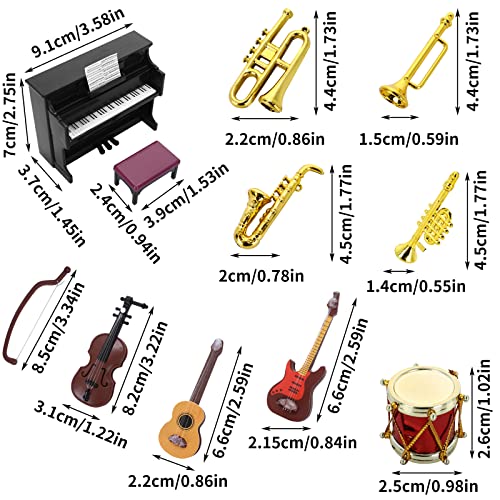 cobee Juego de instrumentos musicales en miniatura para casa de muñecas, 11 piezas, modelo musical de casa de muñecas, 1:12, accesorios para casa de muñecas, habitación musical, jardín de hadas