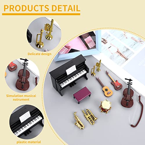 cobee Juego de instrumentos musicales en miniatura para casa de muñecas, 11 piezas, modelo musical de casa de muñecas, 1:12, accesorios para casa de muñecas, habitación musical, jardín de hadas