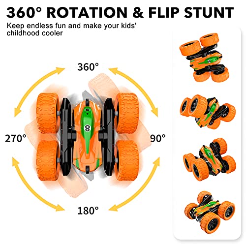 Coche Teledirigido Niños 3-12 Años, 4x4 Coche AcrobáTico RC Crawler Drift Car 360 ° Doble Giro Lateral 2.4GHz Radiocontrol Juguete, Juegos Interior y Exterior Regalo Cumpleaños Navidad Niñas Niños