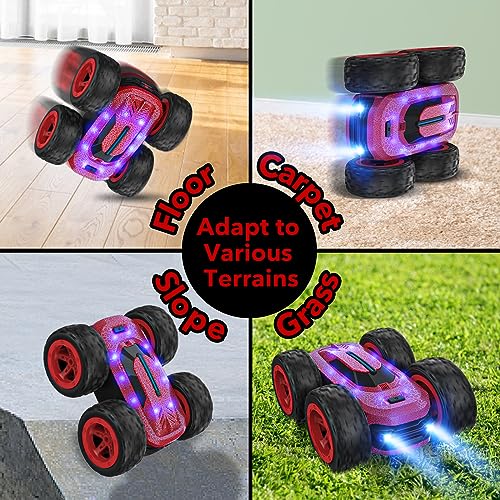 Coche Teledirigido Todoterreno, 4x4 Coches Acrobacias Juguetes Niño RC Drift Car con Luces y Batería Recargable, Camion Carro Telecomandado Juego al Aire Libre Regalo Cumpleaños Navidad 3-12 Años