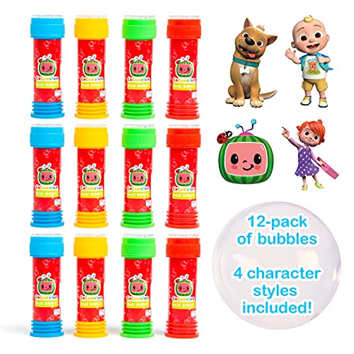 CoComelon Burbujas para niños con parte superior de laberinto – Burbujas multipack incluye 12 paquetes de solución de burbujas y varitas – Burbujas para bolsas de fiesta