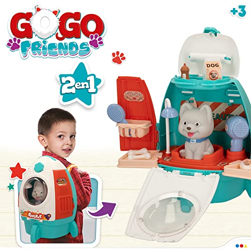 COLORBABY 49704 - Mochila peluquería canina 2 en 1 con mascota / Maletín veterinario de juguete / Juego de veterinarios, Set veterinario / Salón de belleza para perritos