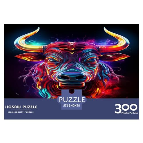 Colored Minotaur para Adultos Puzzle Cattle 300 Piezas Juego De Rompecabezas Educational Game Cumpleaños Decoración Stress Relief Toy 300pcs (40x28cm)