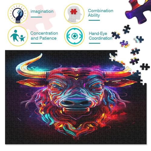 Colored Minotaur para Adultos Puzzle Cattle 300 Piezas Juego De Rompecabezas Educational Game Cumpleaños Decoración Stress Relief Toy 300pcs (40x28cm)